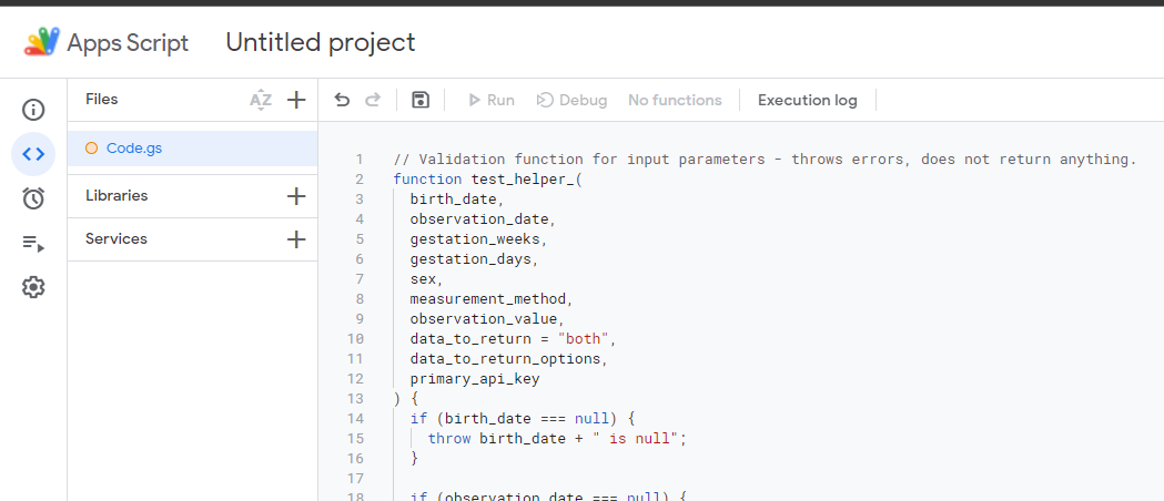Screenshot of Apps Script with code